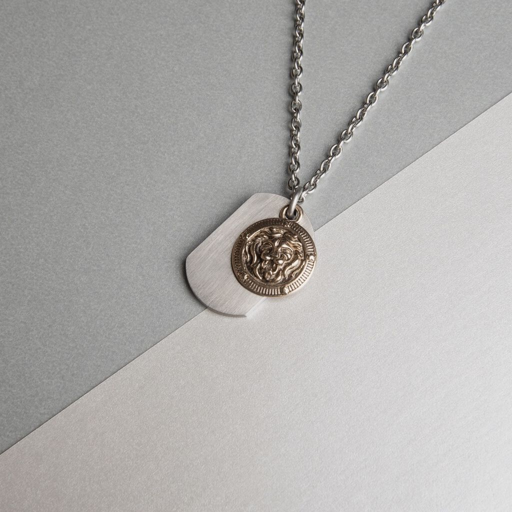 LEONE Herren Collier Edelstahl Bicolor Kreis