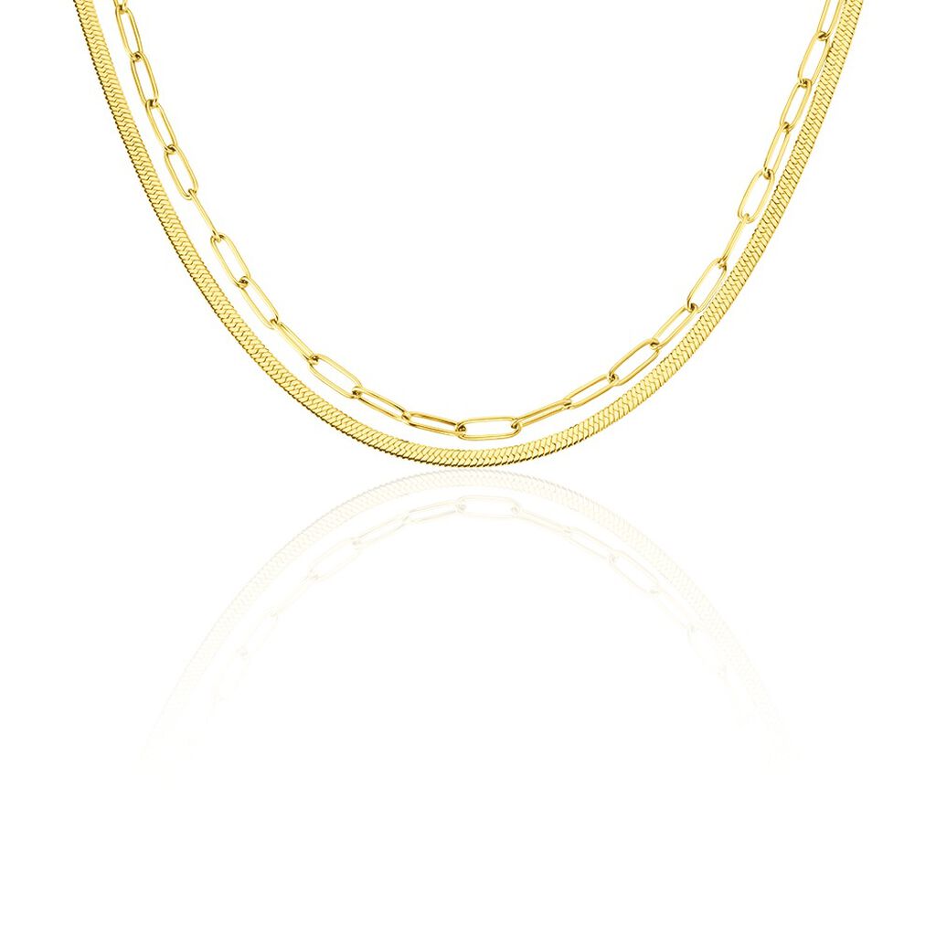 🦚 Damen Halskette Edelstahl Vergoldet Gliederkette, Collier ohne Stein