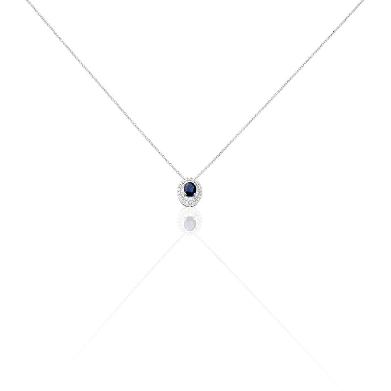 Damen Collier Weißgold 585 Oval Blau Geometrisch Jakka 4,5cm - Halsketten Damen | OROVIVO
