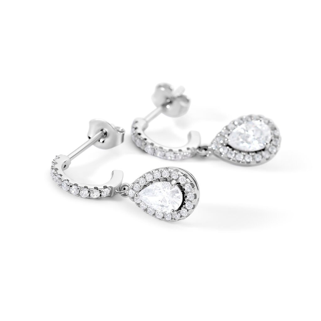 ISOLDE Damen Ohrringe Lang Silber 925 Zirkonia Wei&szlig; 1,08 ct Tropfen