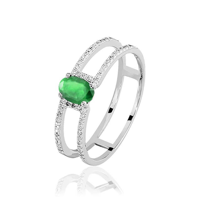 Bague Rubina Or Blanc Diamant Et Emeraude - Spannringe Damen | OROVIVO
