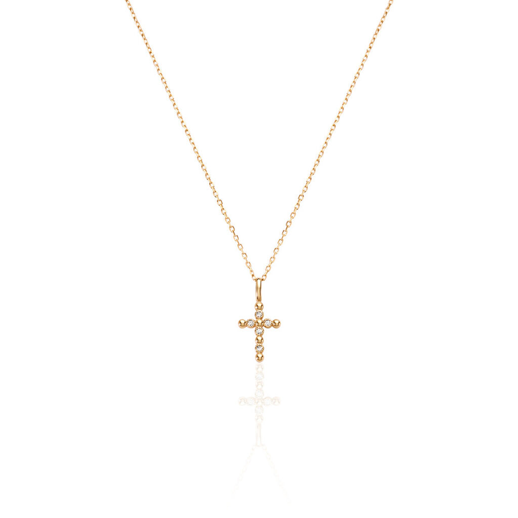 ASPEN Damen Collier Vergoldet Zirkonia Weiß Religiöses Kreuz, Collier mit Stein