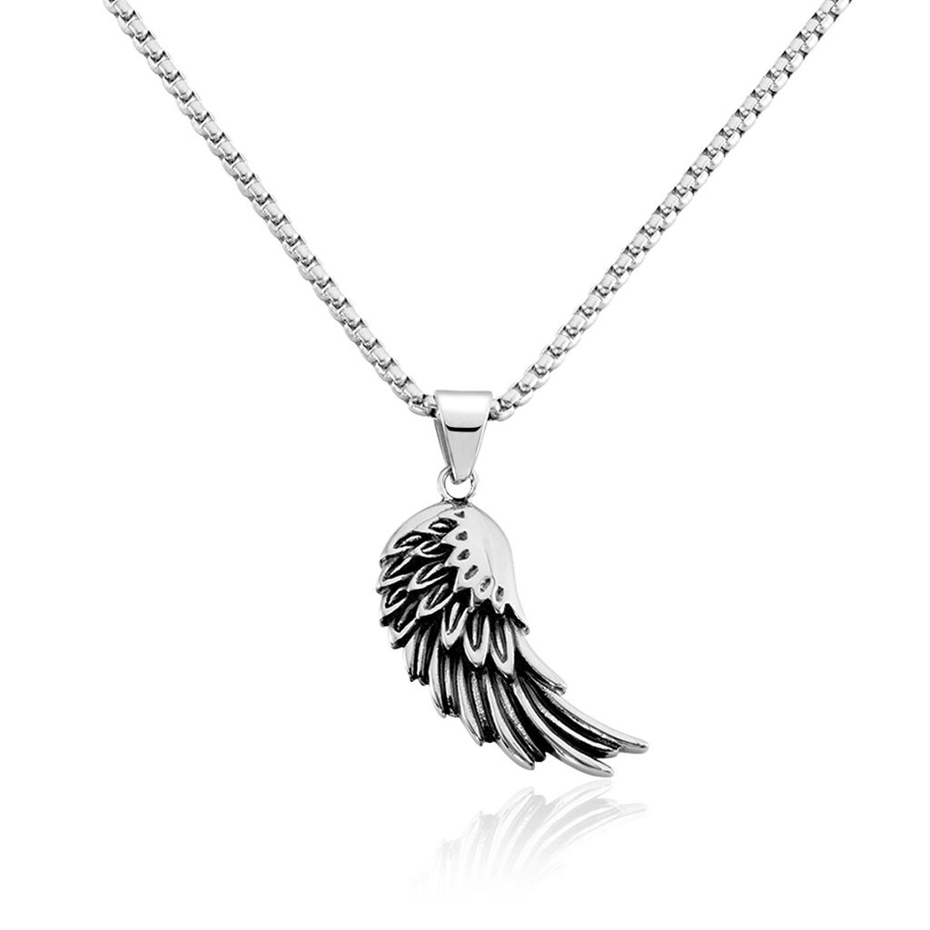 🦚 Herren Kette Stahl Flügel, Collier ohne Stein