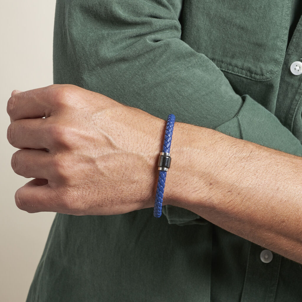 Bracelet Canice Acier Et Cuir Bleu - Spannringe Herren | OROVIVO