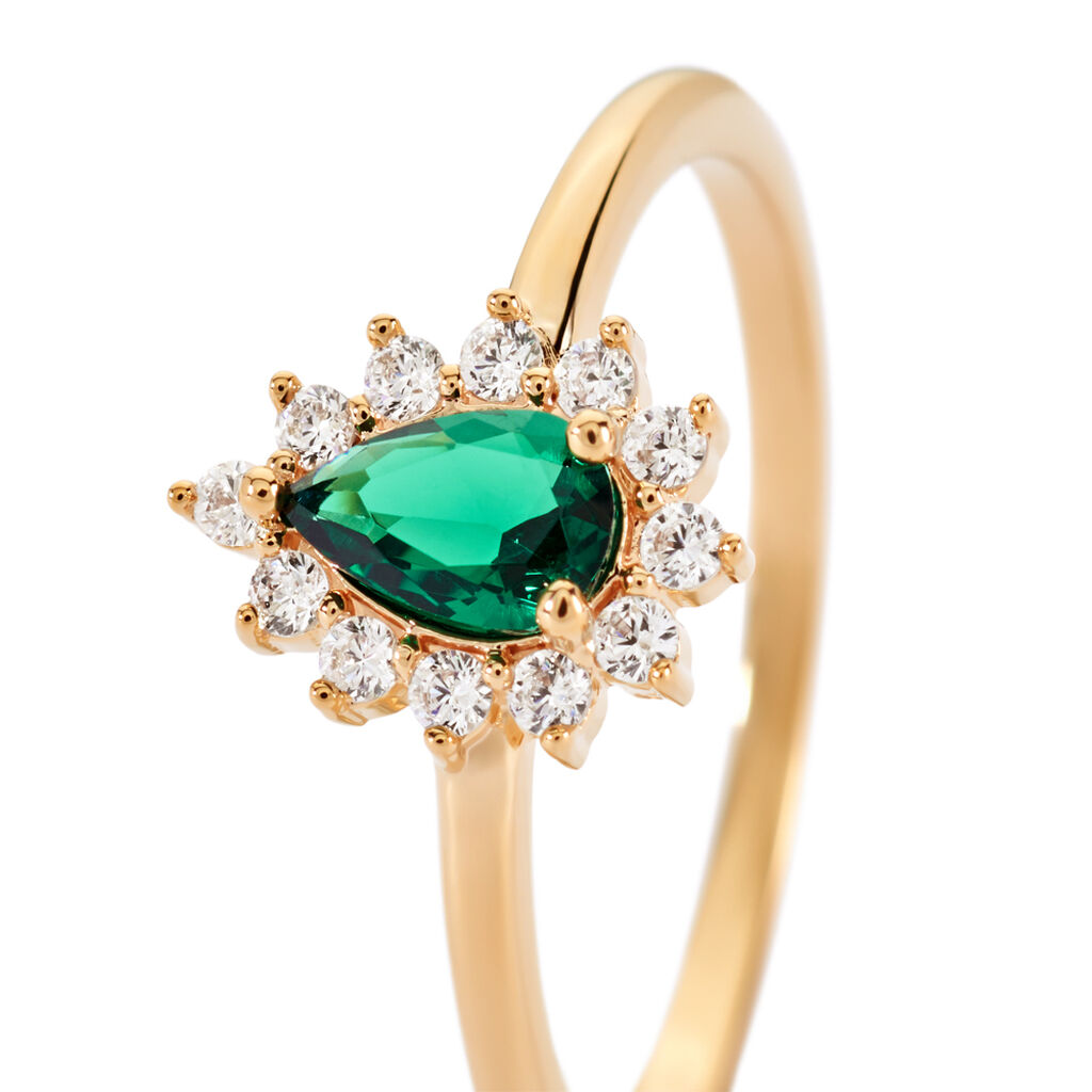 GENEVIEVE Damen Ring Vergoldet Zirkonia Gr&uuml;n Tropfen