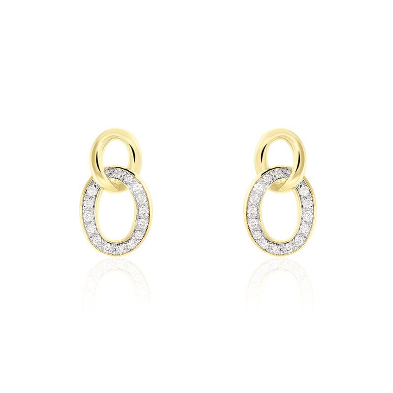 Damen Ohrstecker Gold Bicolor Gelb/Silber 375 Diamant 0,1ct Oval Pany  - Ohrstecker Damen | OROVIVO