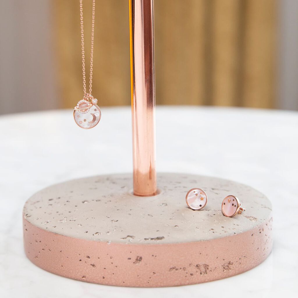 NEDELINA Damen Collier Silber rosevergoldet 925 Perlmutt Wei&szlig; Kreis