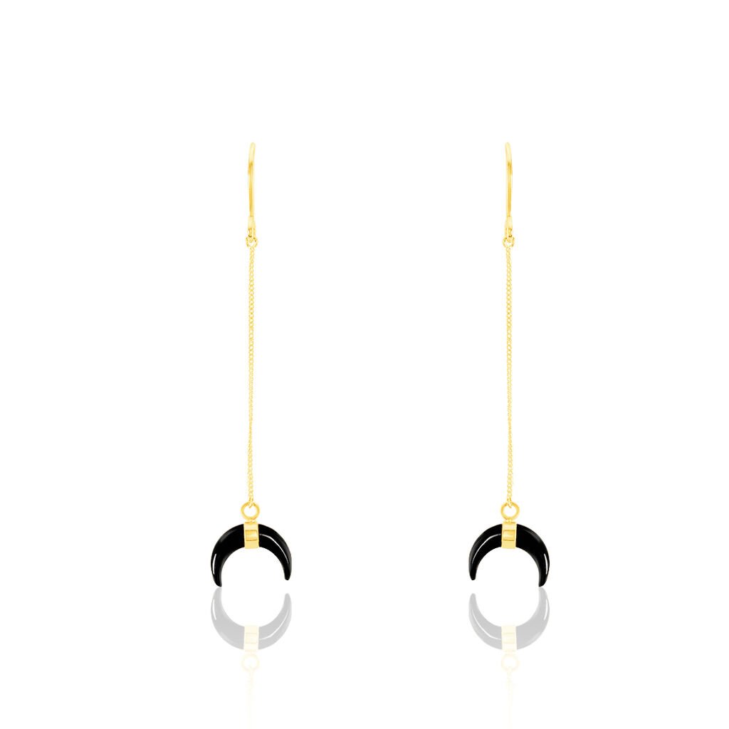 Damen Ohrringe Lang Gold 375 Onyx Schwarz 0,3ct Mond Pierre  - Ohrhänger Damen | OROVIVO