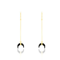 Damen Ohrringe Lang Gold 375 Onyx Schwarz 0,3ct Mond Pierre 