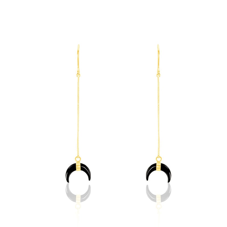 Damen Ohrringe Lang Gold 375 Onyx Schwarz 0,3ct Mond Pierre  - Ohrhänger Damen | OROVIVO