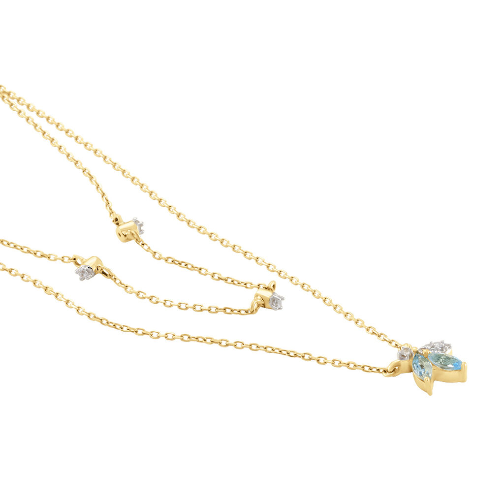 Damen Collier Gold 375 Topas Swiss Blue 0,34ct Blume Santorini - Halsketten Damen | OROVIVO