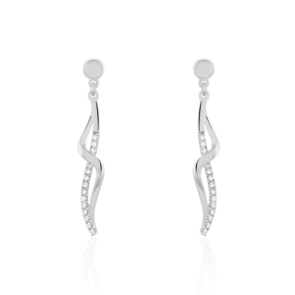 Damen Ohrringe Lang Silber 925 Zirkonia Wei&szlig; Spirale
