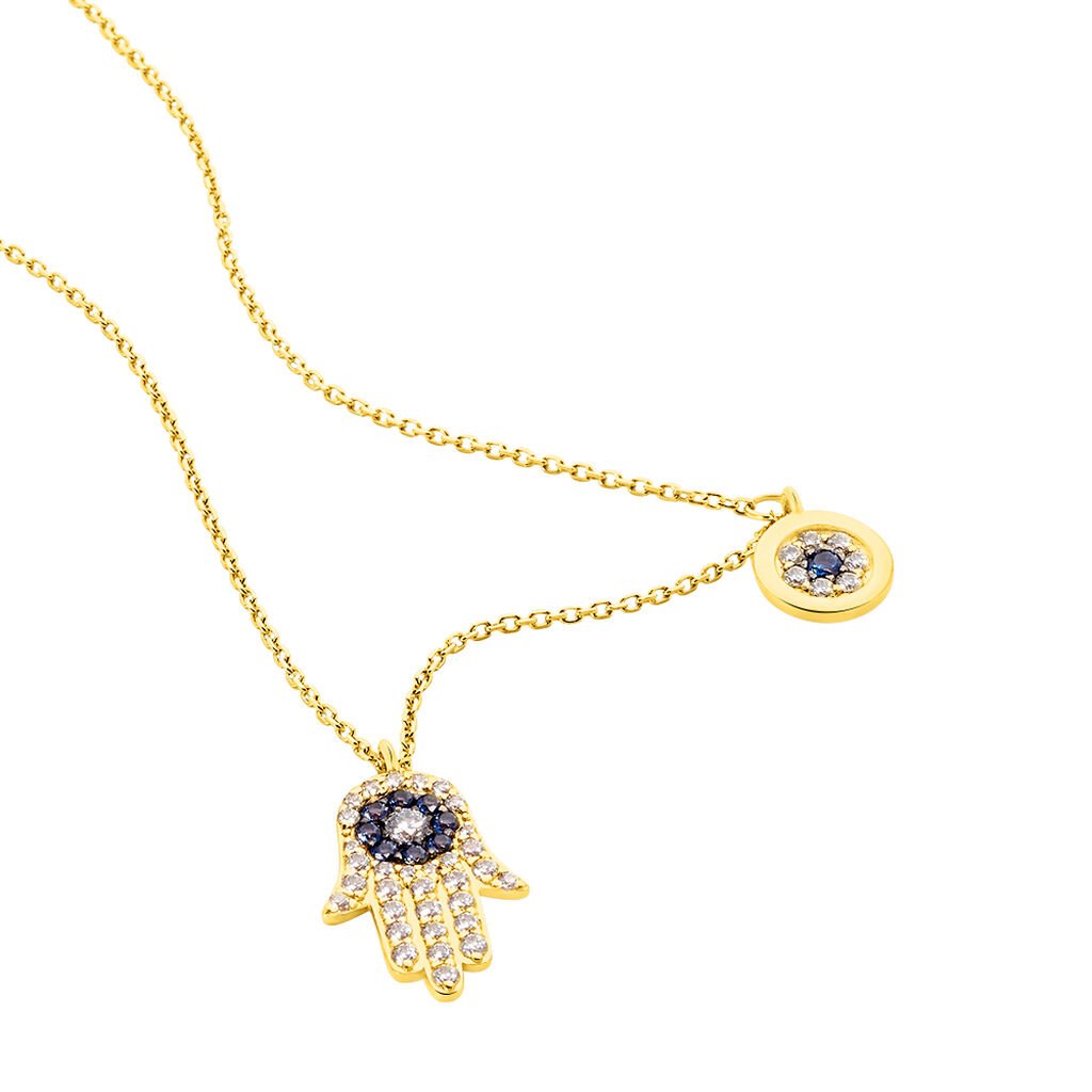 Collier Or Jaune Belle Main De Fatma Pav - Spannringe Damen | OROVIVO