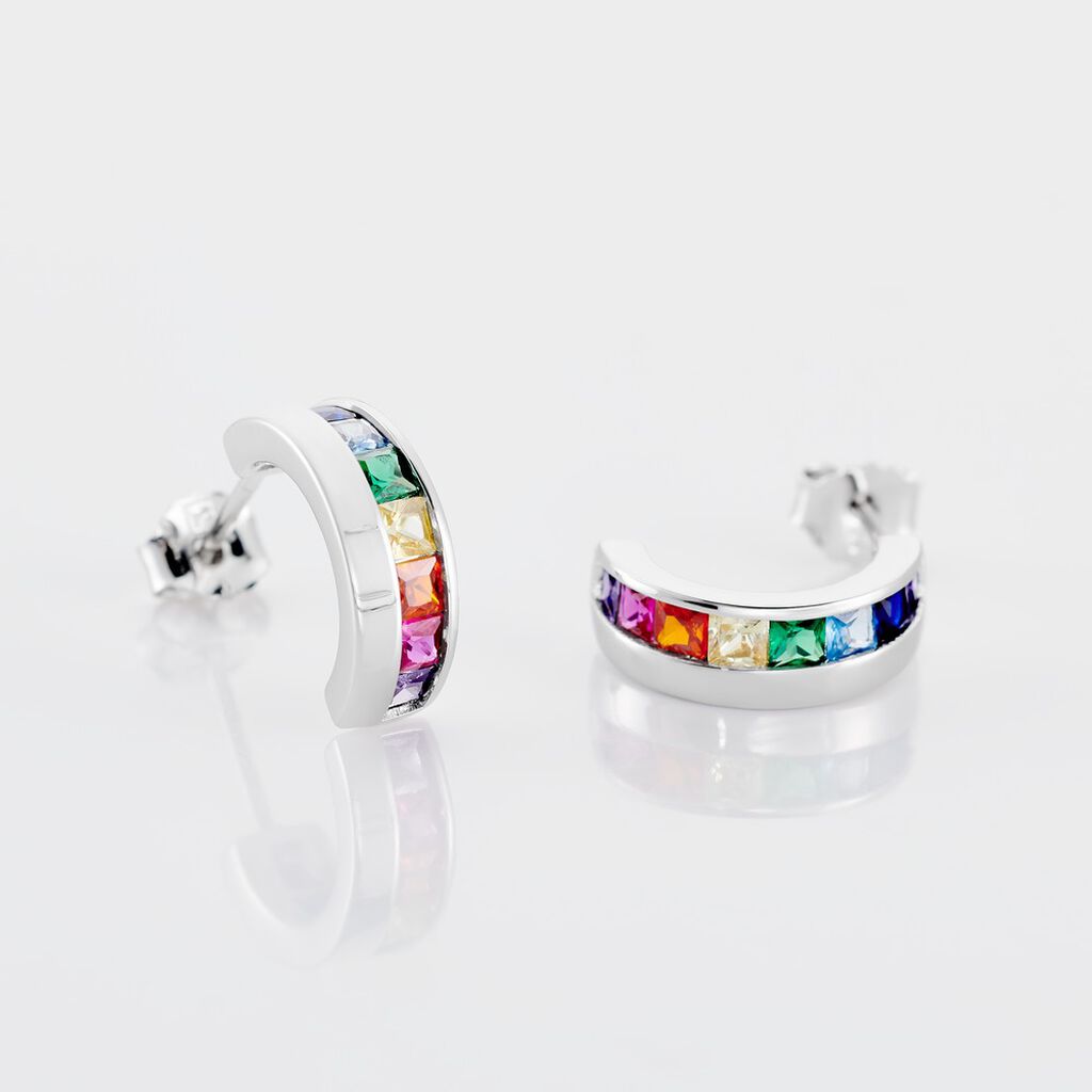 TRU Damen Creolen Silber Silber 925 Zirkonia Violett 0,14 ct Barren