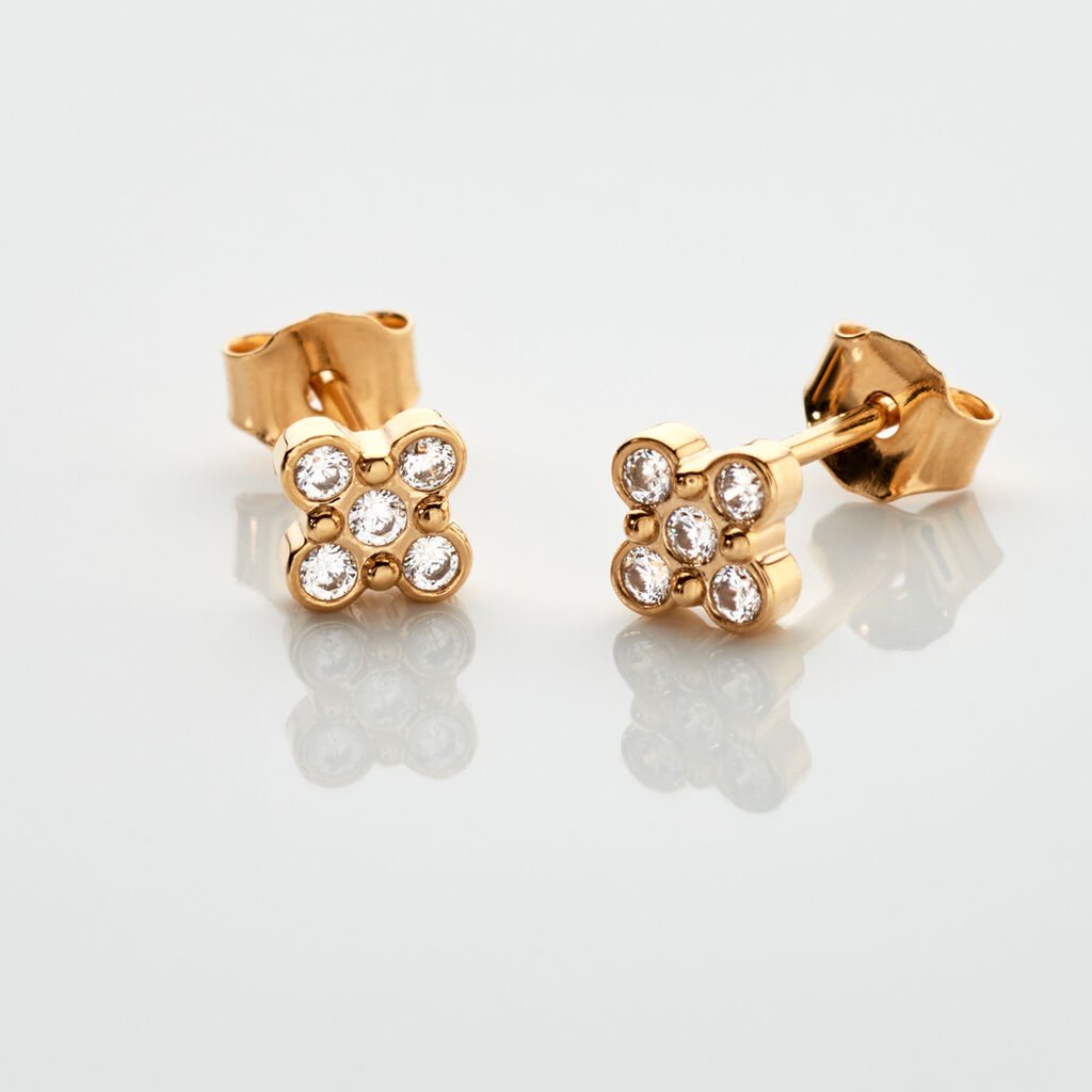 ELOVYN Damen Ohrstecker Vergoldet 750 Zirkonia Wei&szlig; Kreuz