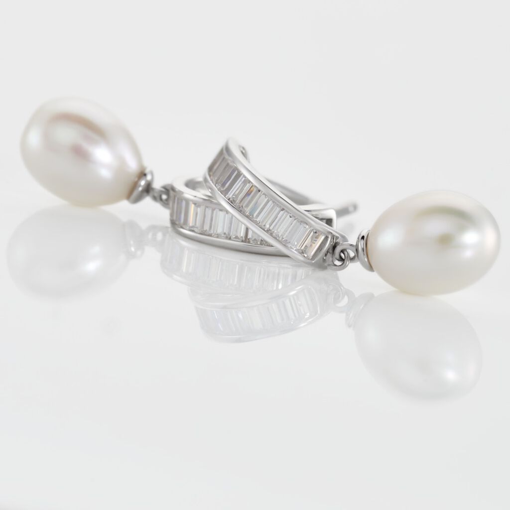 Damen Ohrringe Lang Silber 925 Zuchtperle Weiß Carolina  - Creolen Damen | OROVIVO