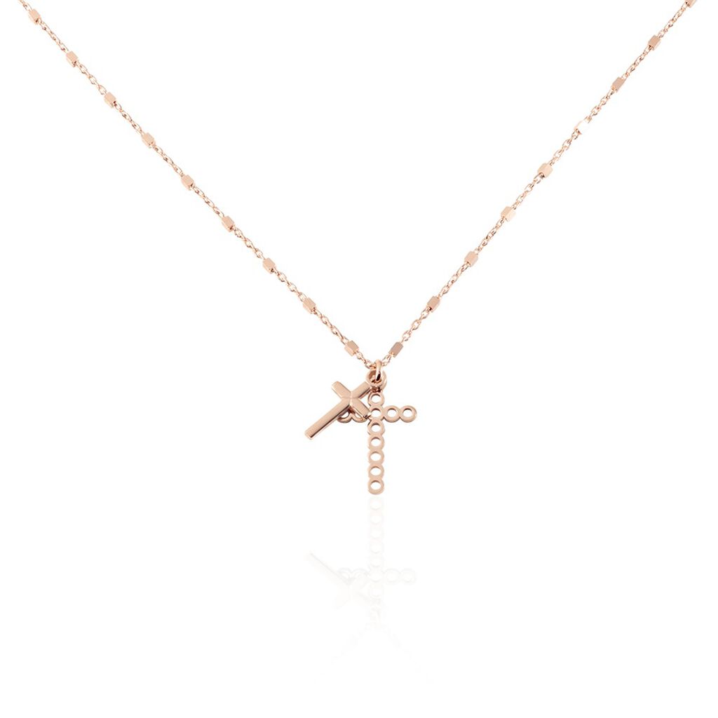 🦚 Damen Halskette Silber 925 Rosé Vergoldet Kreuz, Collier ohne Stein