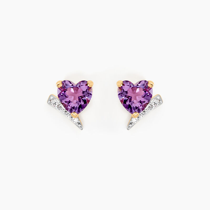 Boucles D'oreilles Puces Eva Or Jaune Amethyste Et Oxyde De Zirconium - Spannringe Damen | OROVIVO