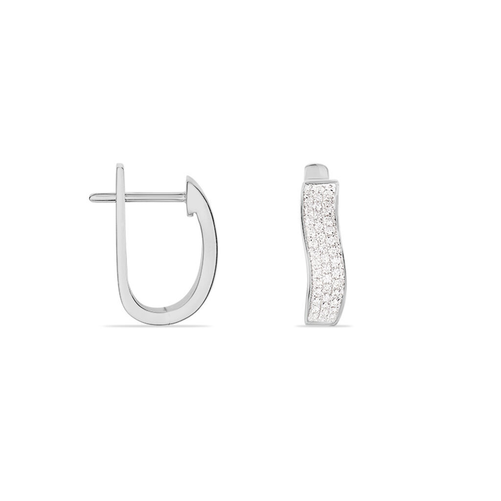 Damen Creolen Weißgold 750 Diamant 0,28ct Welle Glimmer 11,00mm 4,55mm  - Creolen Damen | OROVIVO