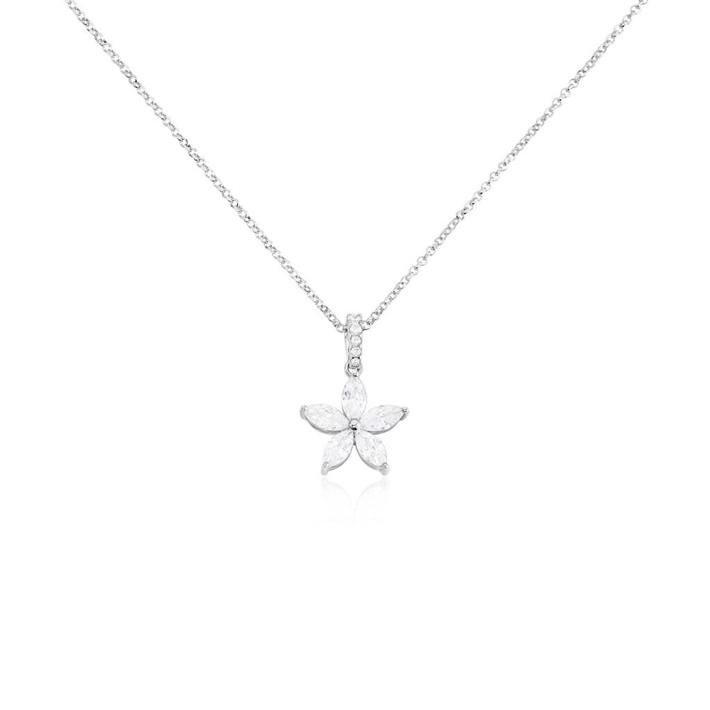 KENIA Damen Collier Silber 925 Zirkonia Weiß 1,69 ct Blume, Collier mit Stein
