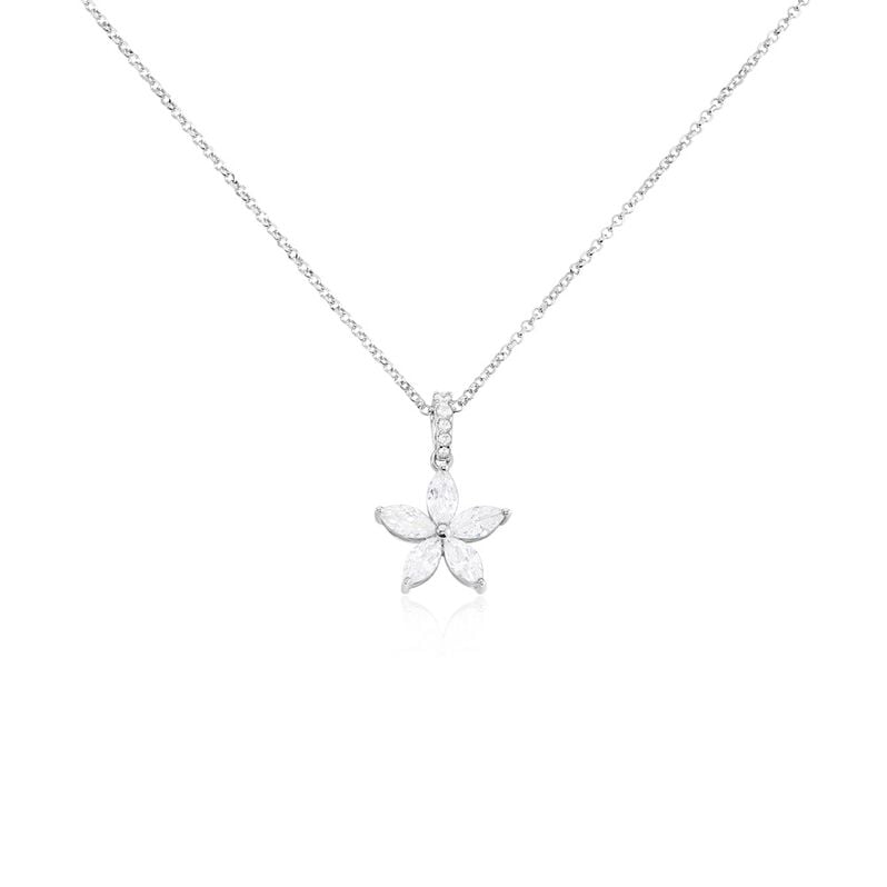KENIA Damen Collier Silber 925 Zirkonia Wei&szlig; 1,69 ct Blume - Halsketten Damen | OROVIVO