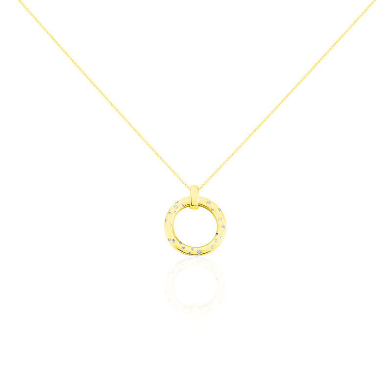 DELIA OV Damen Collier Gold 375 (9 Karat) Diamant Wei&szlig; 0,16 ct Kreis - Halsketten Damen | OROVIVO