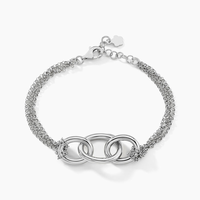 Bracelet Argent Rhodie Triple Chaines Mo - Spannringe Damen | OROVIVO
