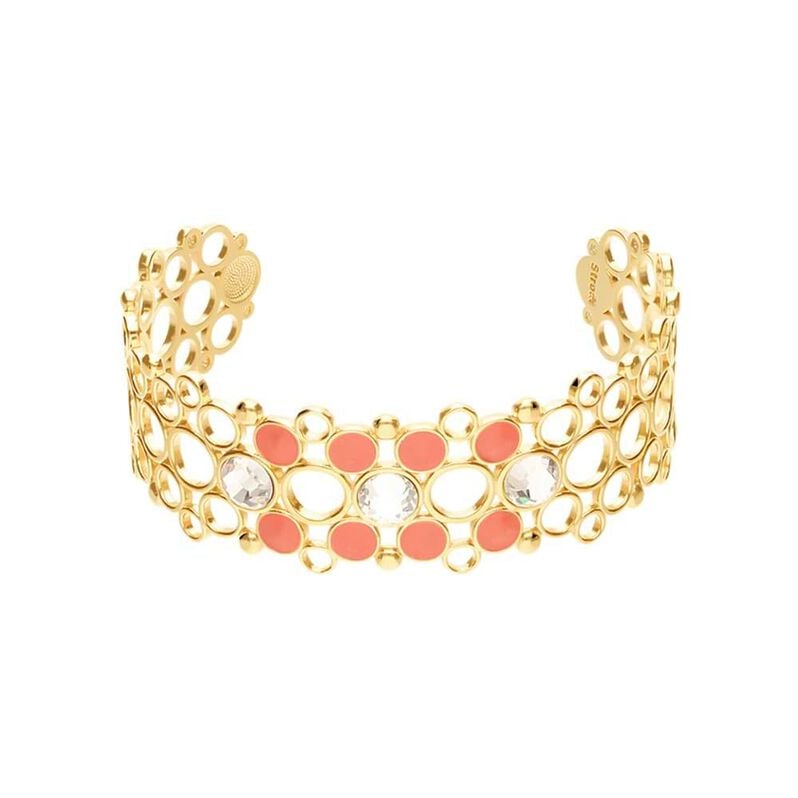 Bracciale rigido in ottone rosato con cristalli e smalto arancione - Spannringe Damen | OROVIVO