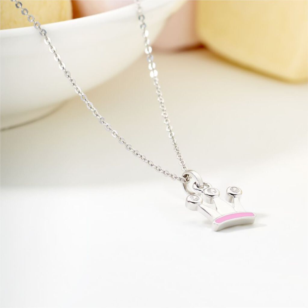 VILJA KRONE Kinder Collier Silber 925 Zirkonia Wei&szlig; - Figur Krone