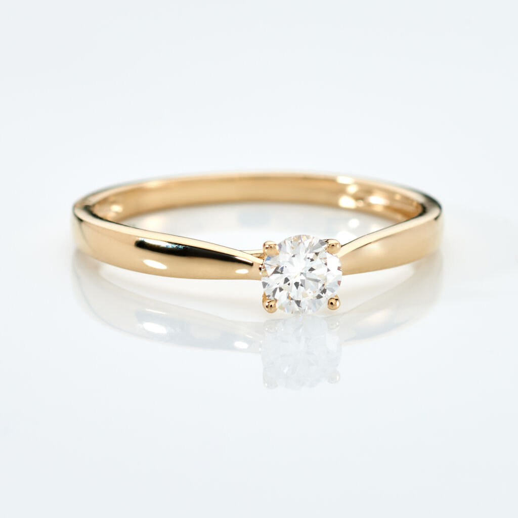 AURELA Damen Ring Gold 585 (14 Karat) Synthetischer Diamant Wei&szlig; 0,25 ct