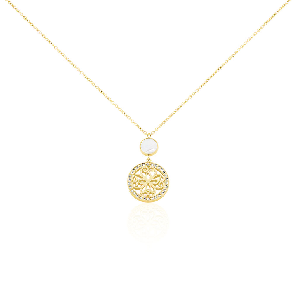 MITKA 1 Damen Collier Edelstahl vergoldet Kristall Weiß 0,08 ct Rosette, Collier mit Stein