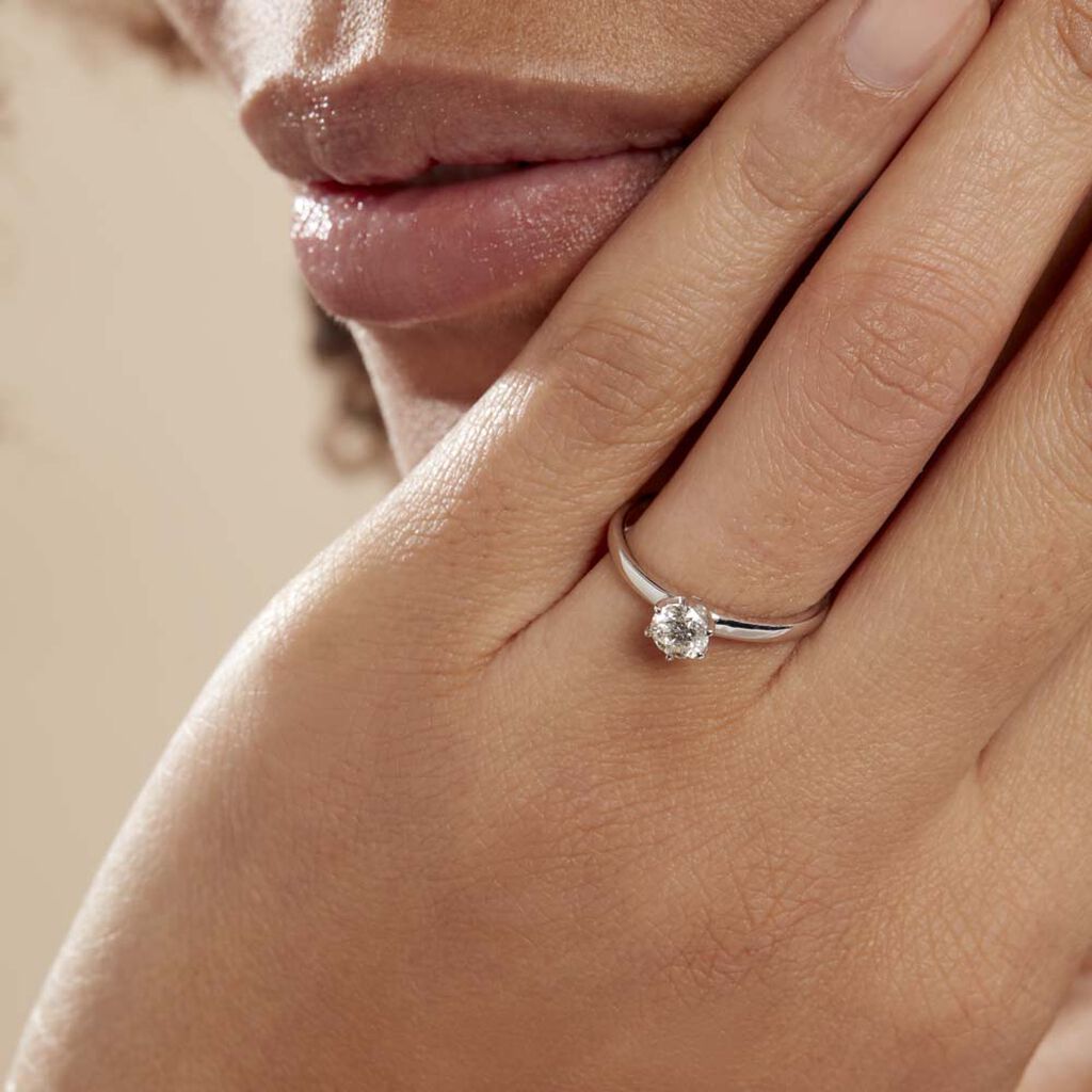 Bague Solitaire Natalia Or Blanc Diamant - Spannringe Damen | OROVIVO