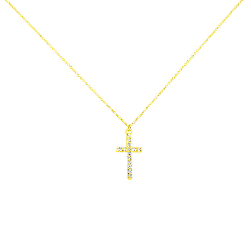 LIVIA Damen Collier Gold 375 (9 Karat) Zirkonia Wei&szlig; 0,21 ct Religi&ouml;ses Kreuz - Halsketten Damen | OROVIVO