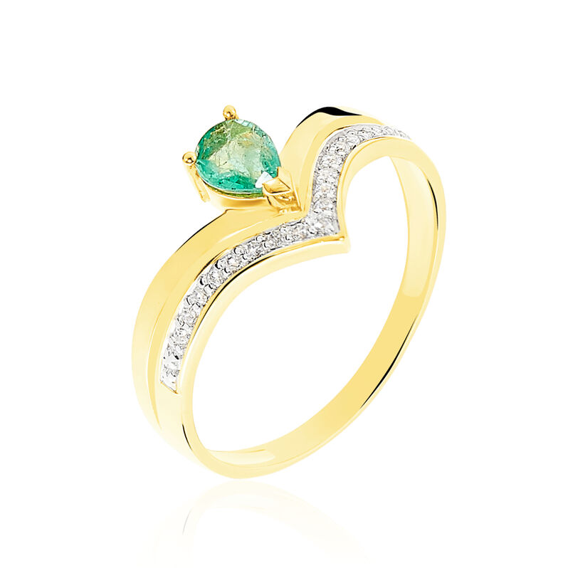 Bague Or Jaune Emeraude Et Diamant - Spannringe Damen | OROVIVO