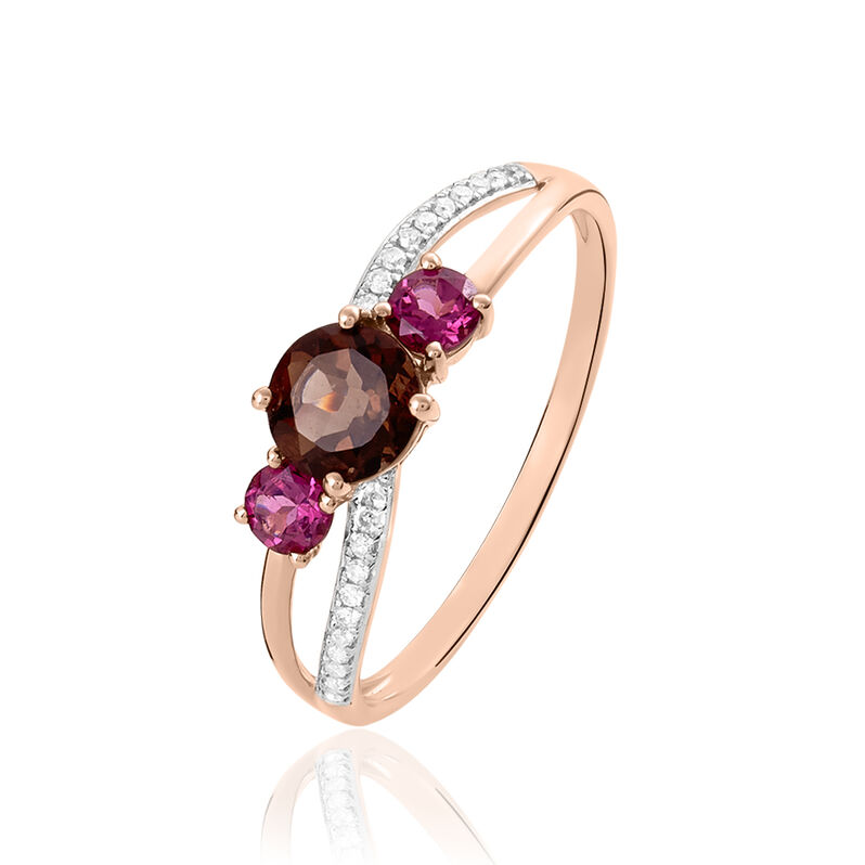 Bague Or Rose Rhodolite Et Diamant Et Quartz - Spannringe Damen | OROVIVO