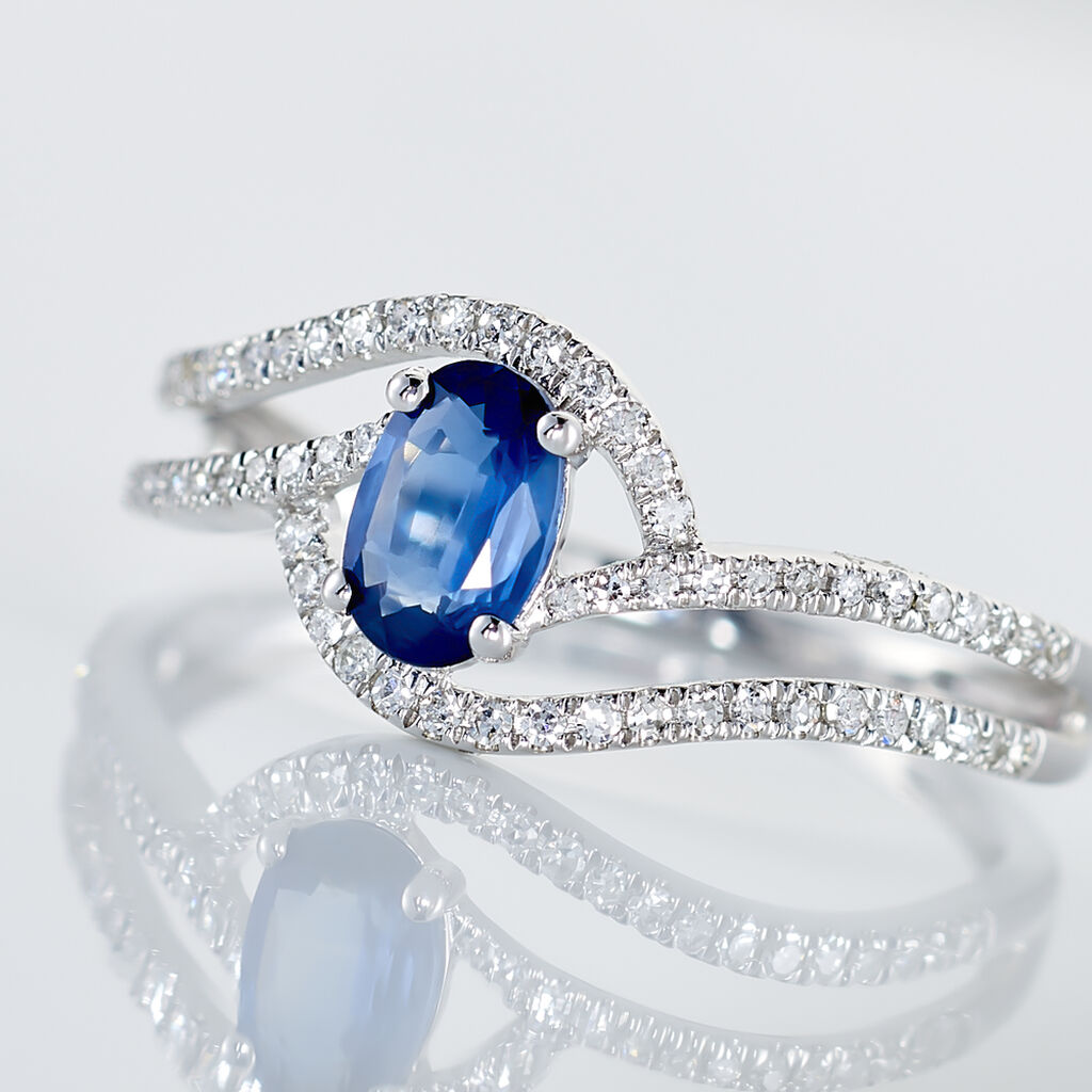 Bague Lyna Or Blanc Saphir Et Diamant - Spannringe Damen | OROVIVO