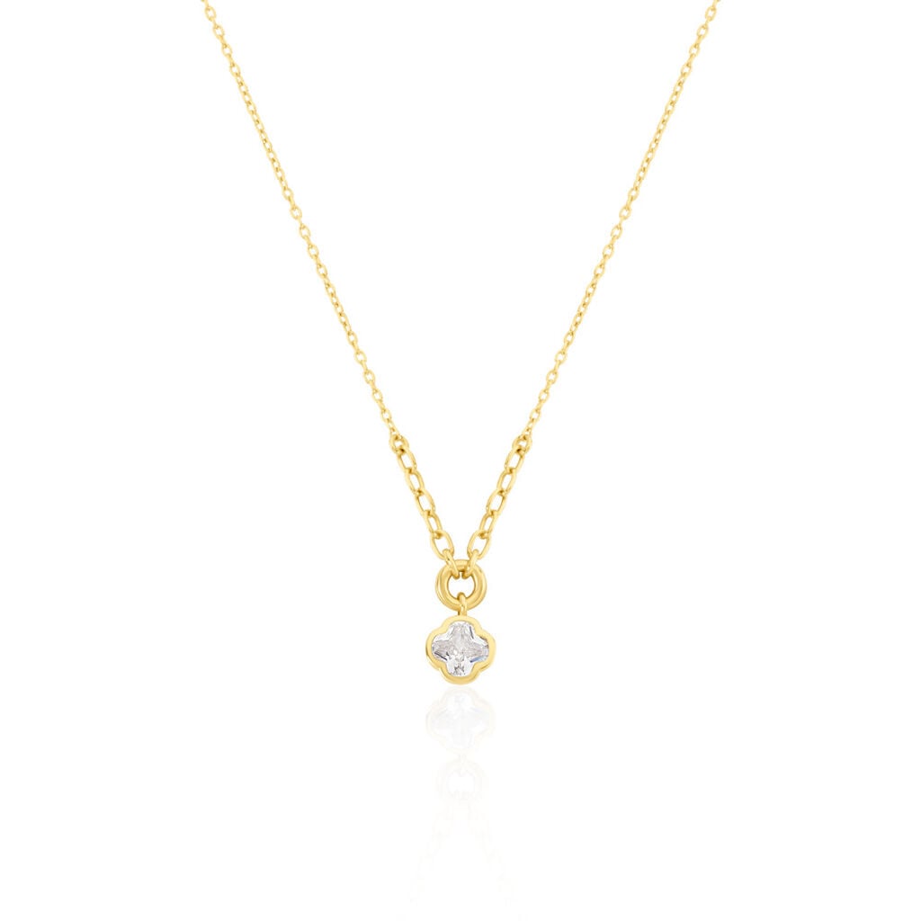 Selene Damen Collier Silber vergoldet 925 Zirkonia Wei&szlig; 1 ct Talisman Kleeblatt B 1 mm