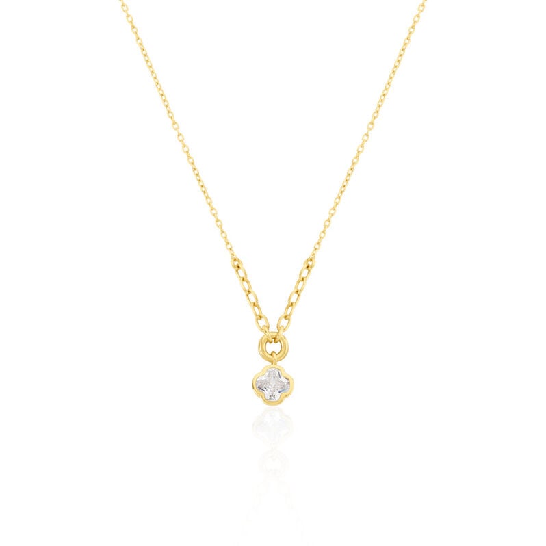 Selene Damen Collier Silber vergoldet 925 Zirkonia Wei&szlig; 1 ct Talisman Kleeblatt B 1 mm - Halsketten Damen | OROVIVO