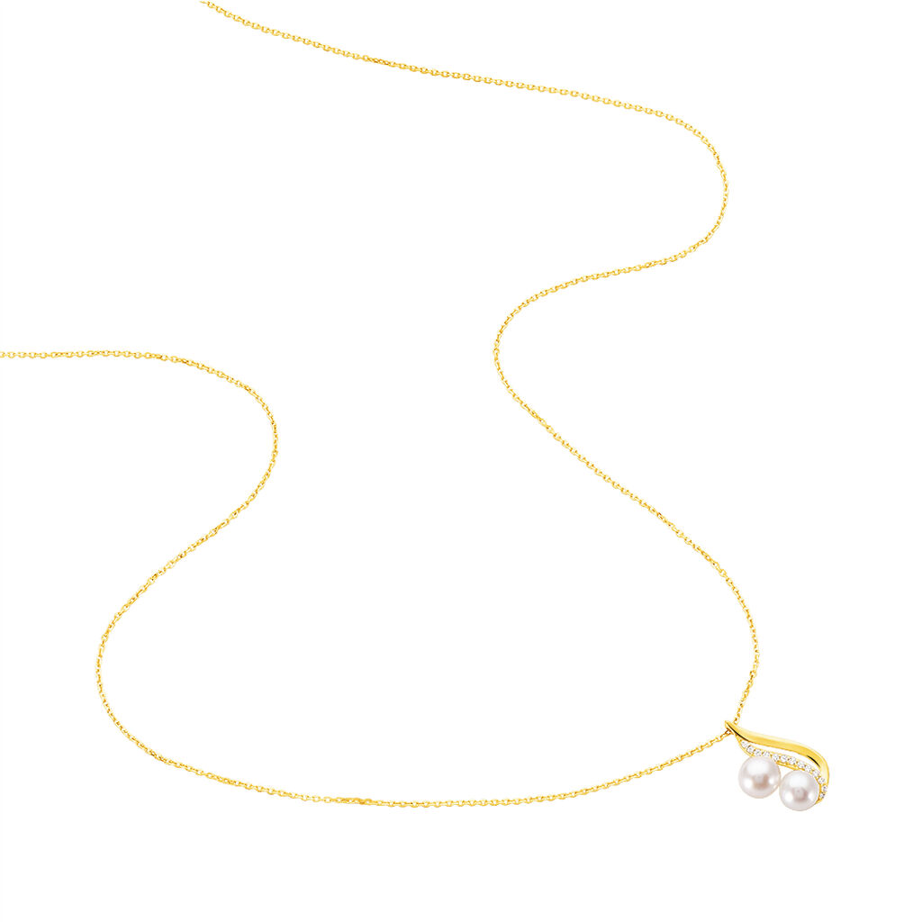 LOEVA Damen Collier Gold 375 (9 Karat) Zuchtperle Perlmutt Welle - Halsketten Damen | OROVIVO