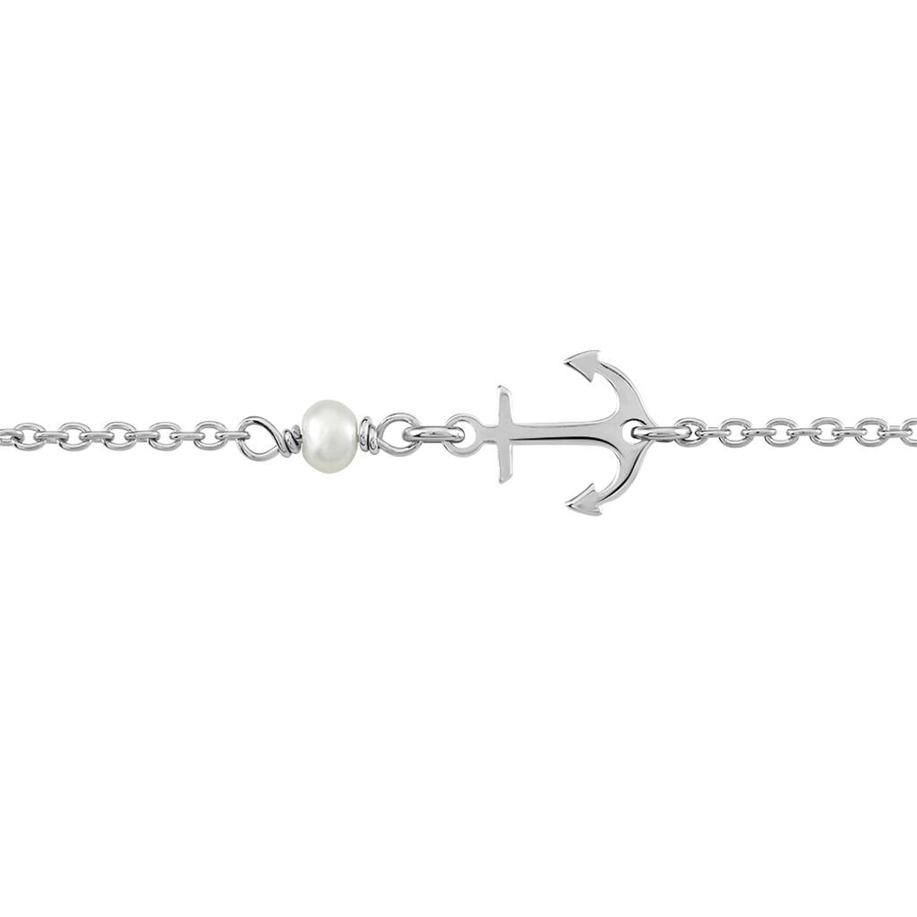 Damen Armband Silber 925 Zuchtperle Weiß Anker Gwenaelle 18,5cm - Armbänder mit Anhänger Damen | OROVIVO