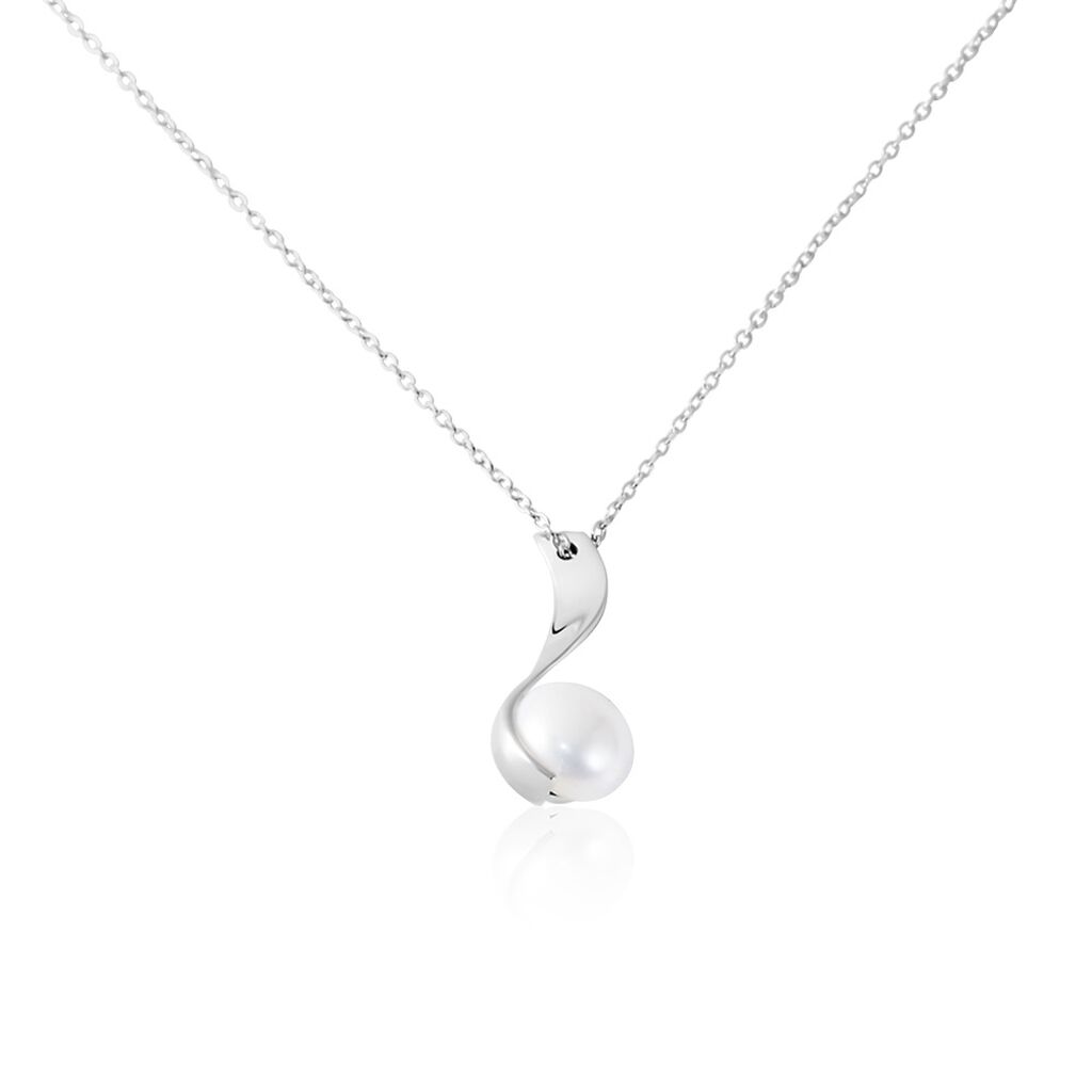 SELINA Damen Collier Silber Silber 925 Zuchtperle Weiß Spirale, Collier mit Stein