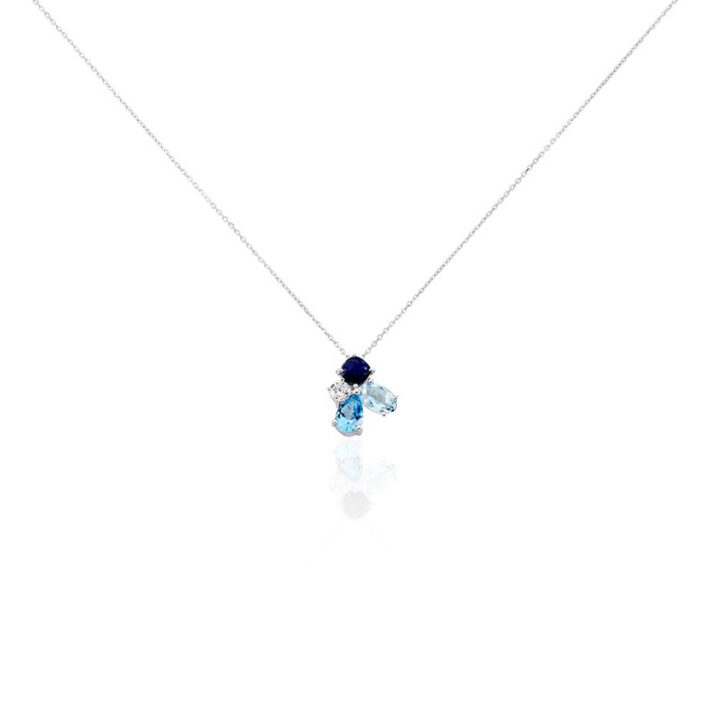 Damen Collier Weißgold 375 Topas Blau 1,48ct Daurine 0,70mm - Halsketten Damen | OROVIVO
