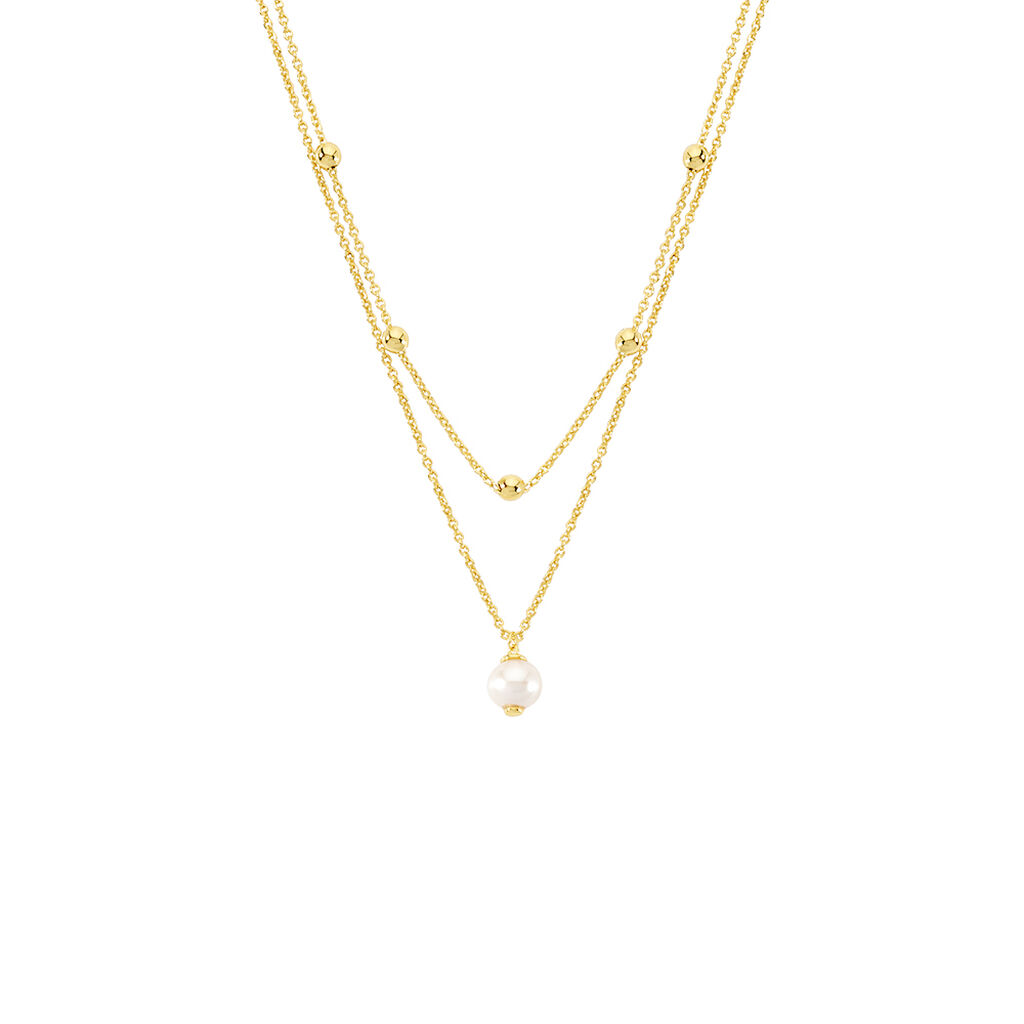 Deanna Damen Collier Silber vergoldet 925 Zuchtperle Wei&szlig; B 1,3 mm