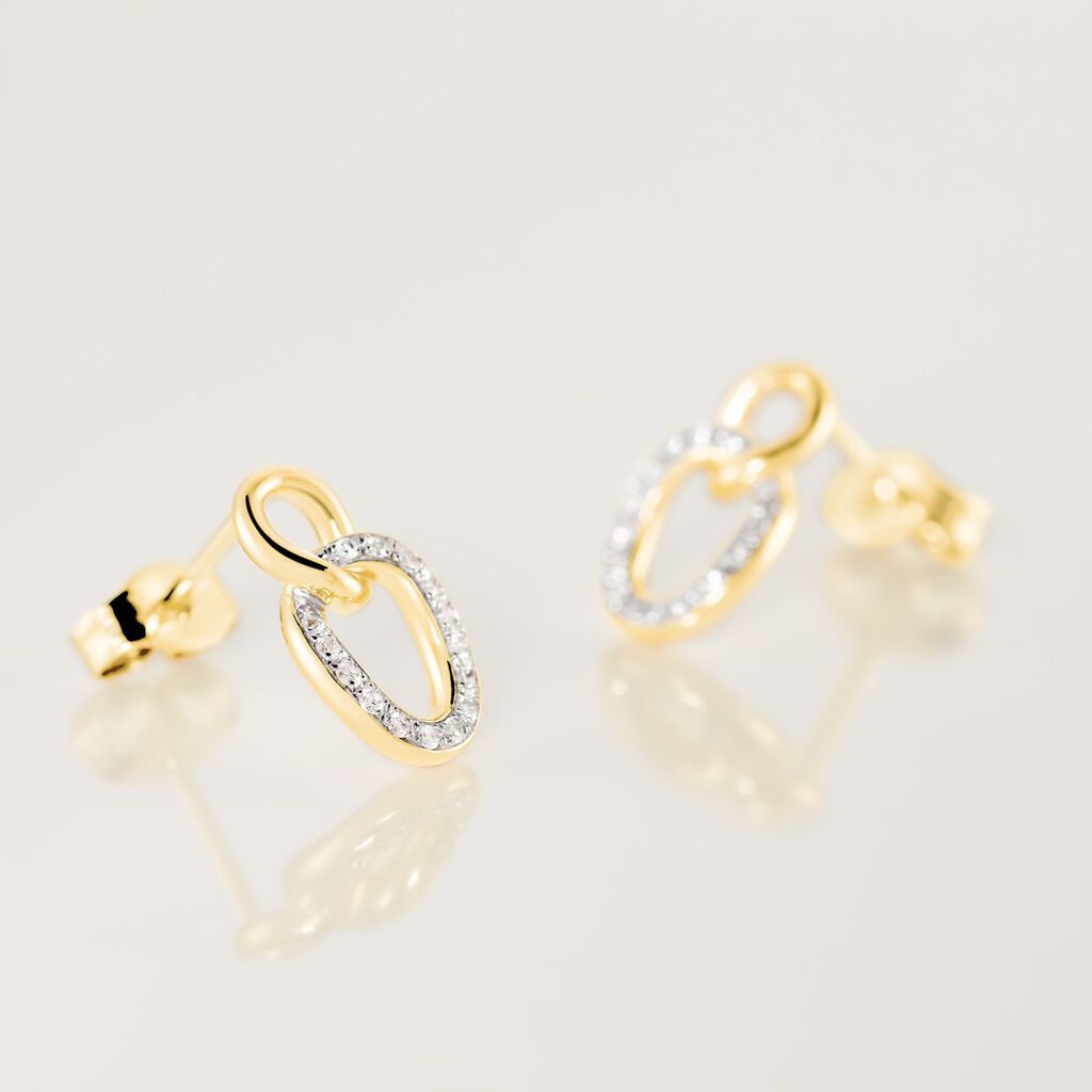 PANY Damen Ohrstecker Gold Bicolor Gelb/Silber 375 (9 Karat) Diamant Wei&szlig; 0,06 ct Oval