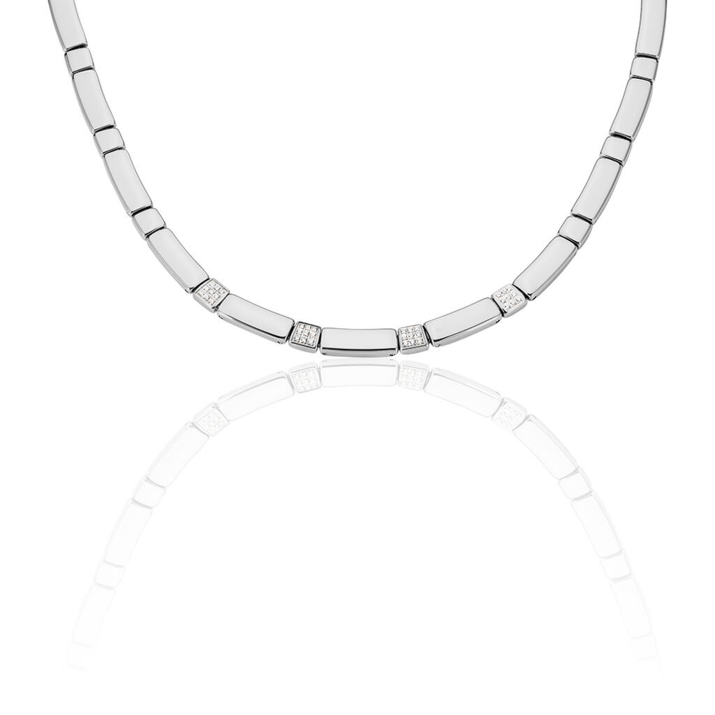 REKA Damen Collier Edelstahl Zirkonia Weiß B 5 mm, Collier mit Stein