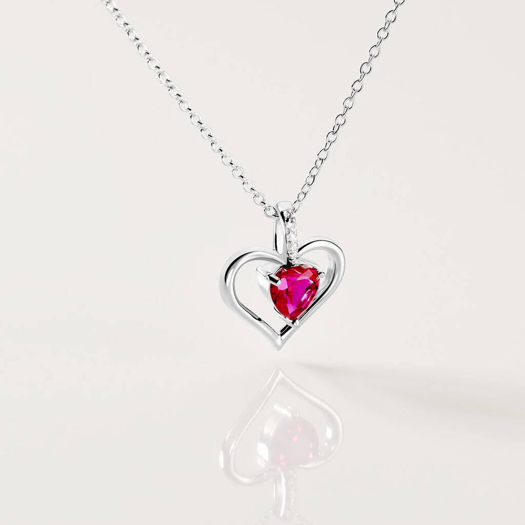 ARIDA HERZ Damen Collier Silber 925 Zirkonia Rot 0,16 ct Herz B 1,2 mm