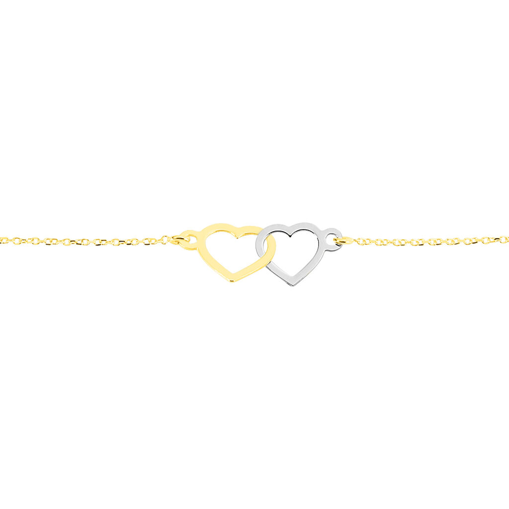 Damen Armband Gold 375 Bicolor Doppelherz Eleno - Armbänder mit Anhänger Damen | OROVIVO