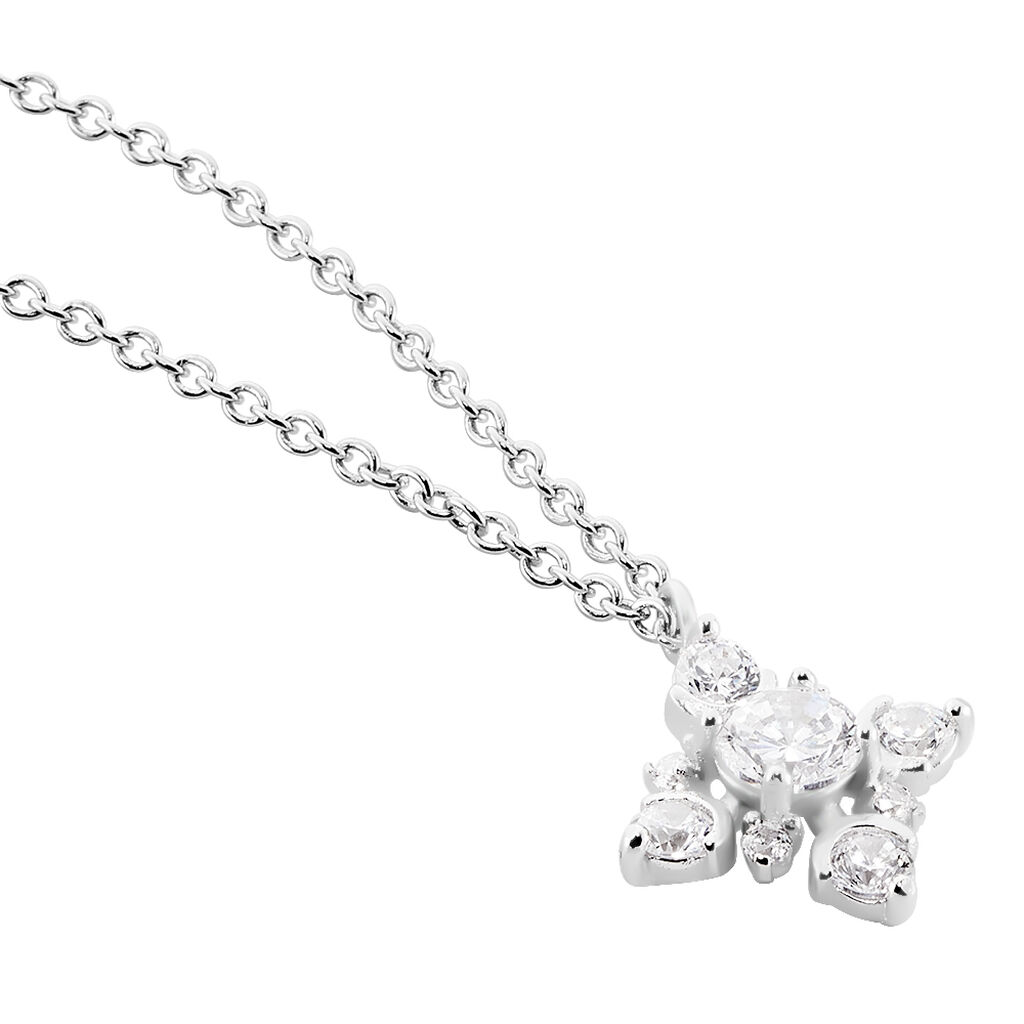 FLOKY Damen Collier Silber Silber 925 Zirkonia Wei&szlig; Schneeflocke