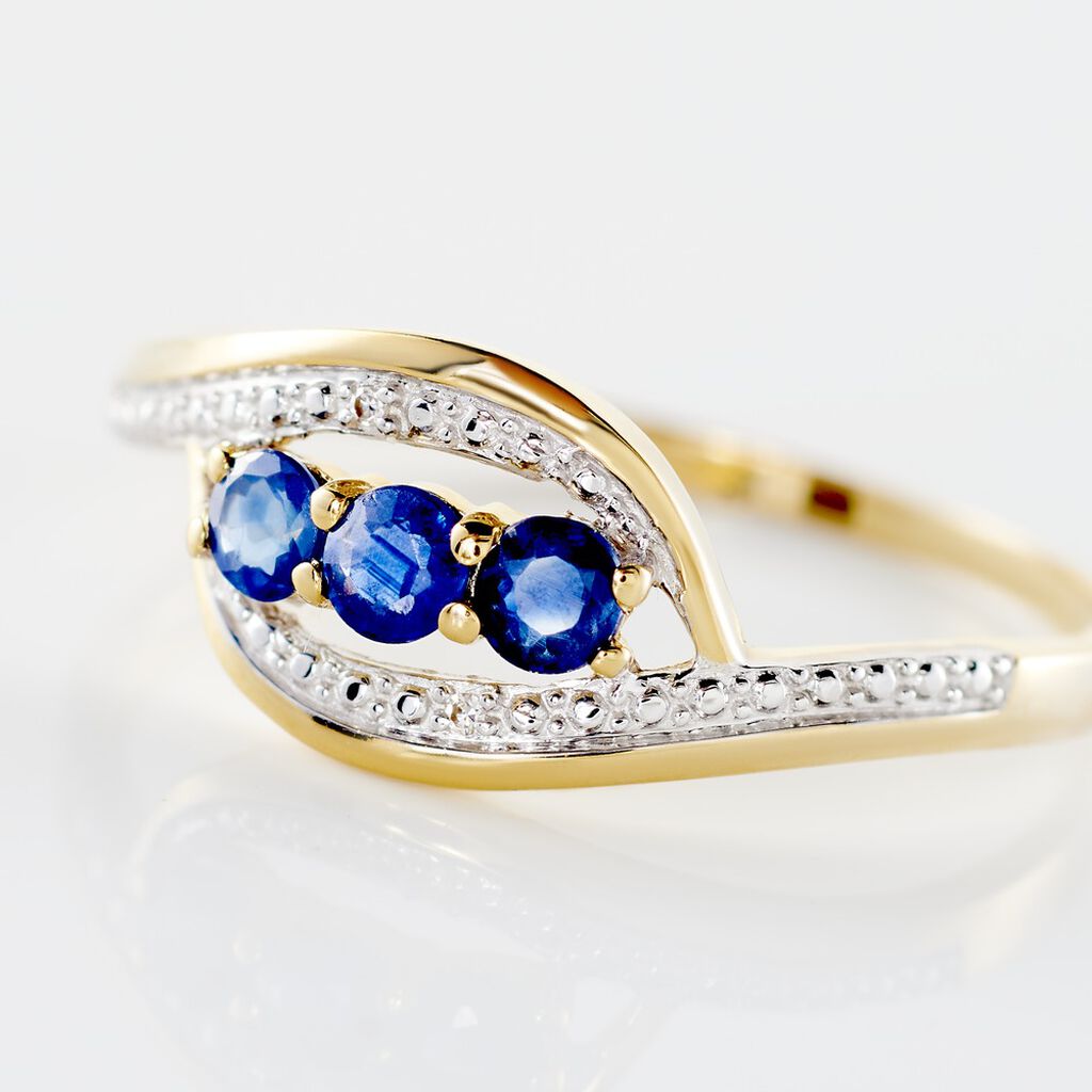 TRILOGIE PRECIEUSE Damen Ring Gold Bicolor 375 (9 Karat) Saphir Blau 0,43 ct Oval