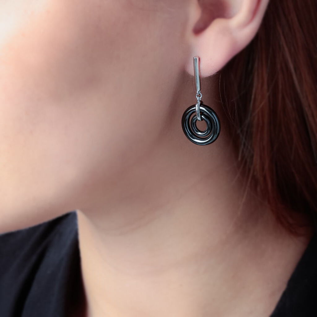 Boucles D'oreilles Pendantes Argent Blanc Céramique - Spannringe Damen | OROVIVO